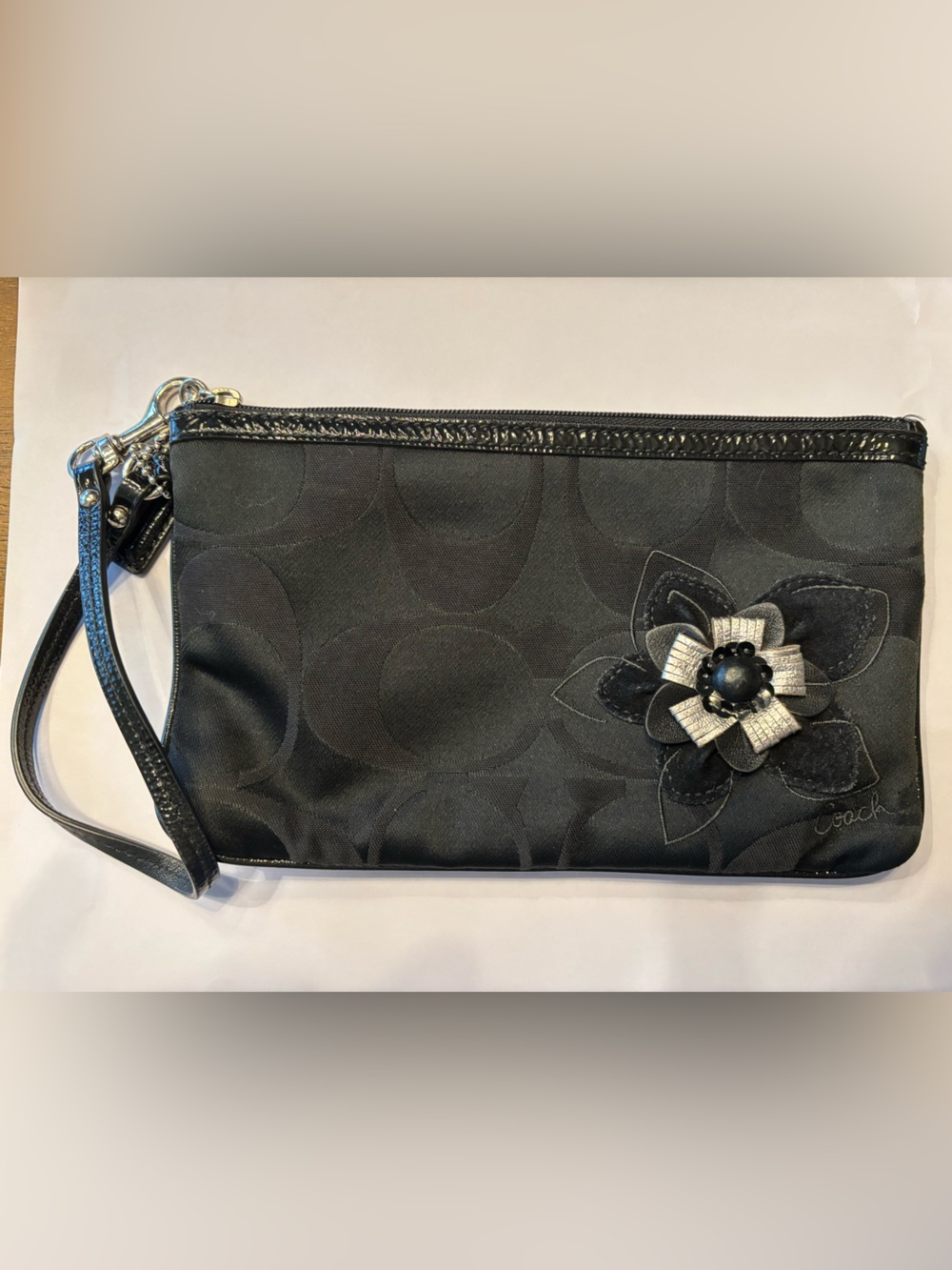 Black Floral Accent Women's Clutch Bag